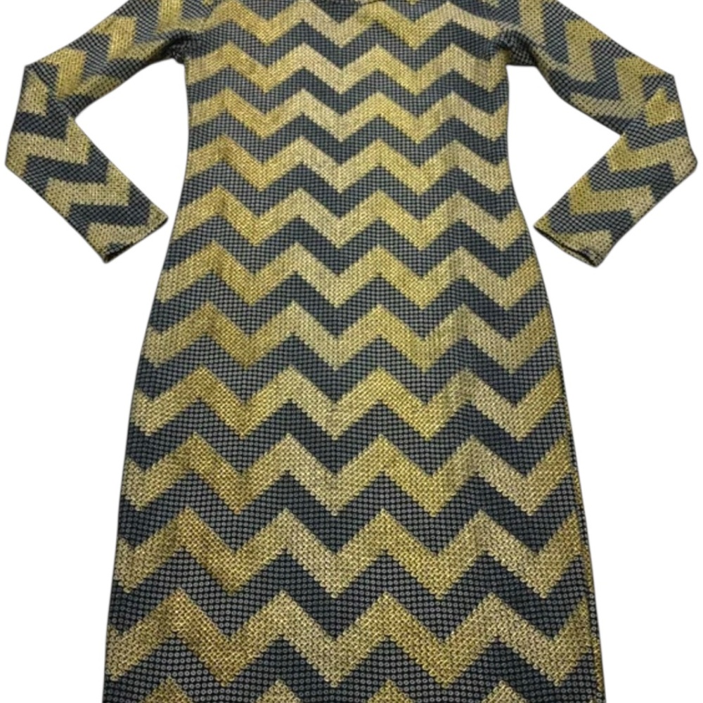 LuLaRoe Gold and Black Long Sleeve Sheath Dress